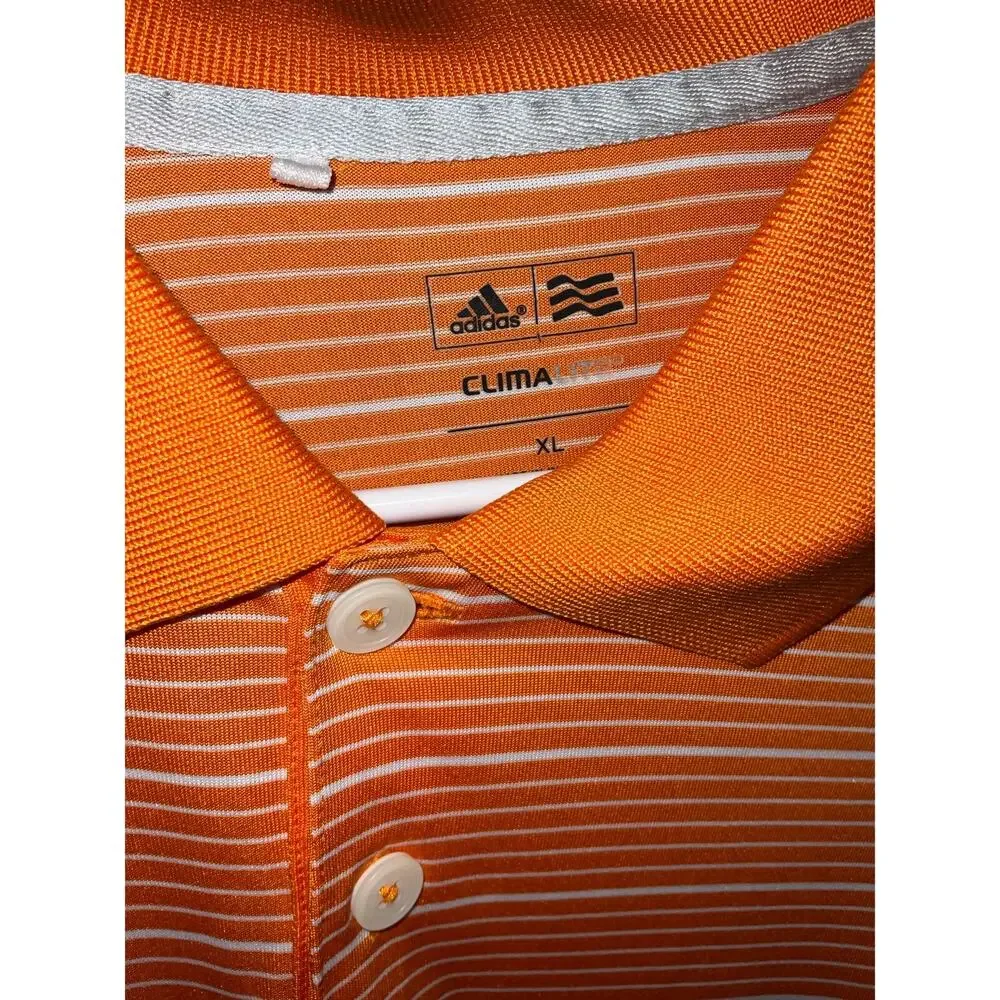 Orange Adidas Clima Lite Striped Golf Polo Shirt XL